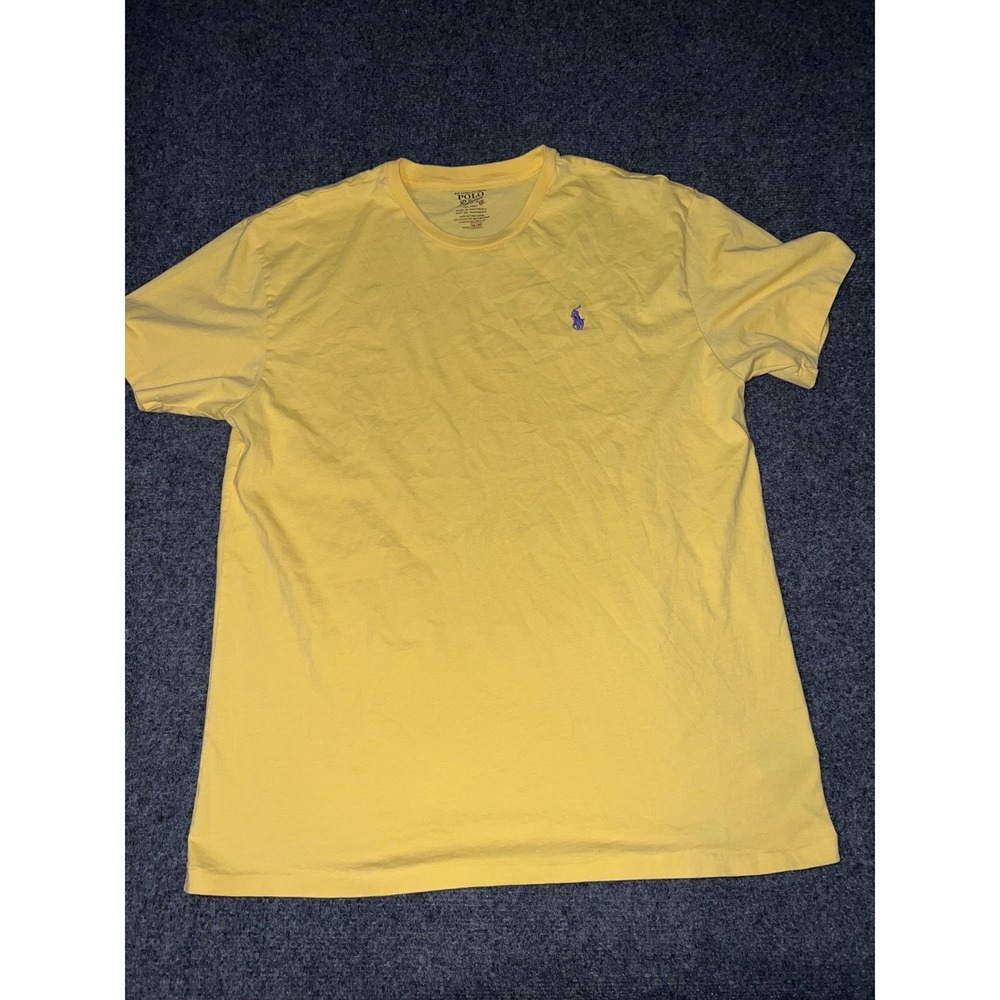 Polo Ralph Lauren Mens Medium Yellow Short Sleeve Cotton T-Shirt Purple Pony